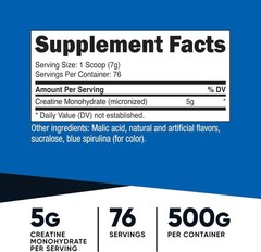 Nutricost Creatine Monohydrate | Blue Rasperry | Powder | 500G | 5000mg Per Serv