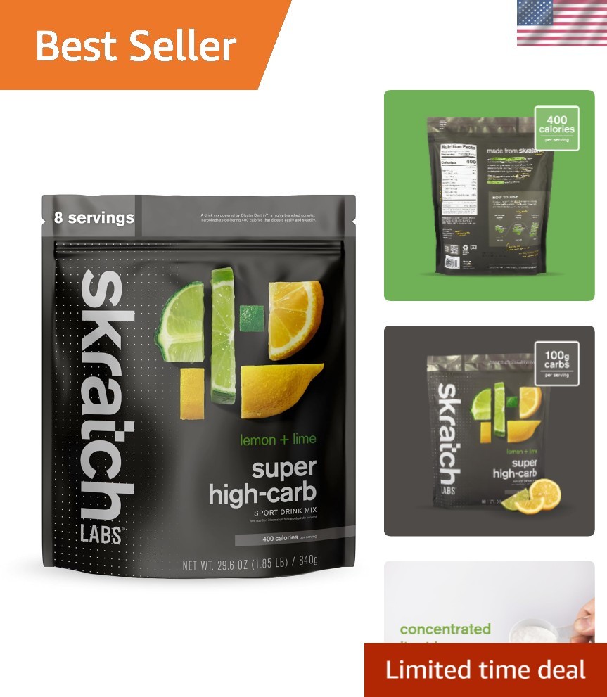 Sustained Energy Hydration Drink – High-Carb Lemon Lime Powder, 8 Servings