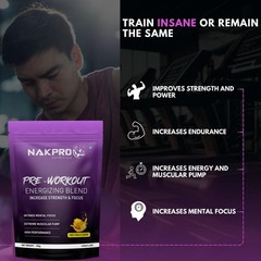Nakpro Pre Workout 100mg Caffeine, 1200mg Creatine, 20 Servings – Fruit Punch