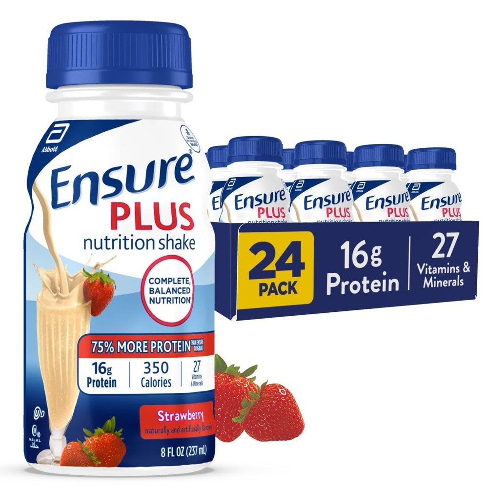 Ensure Plus Strawberry Nutrition Shake | Meal 8 Fl Oz (Pack of 24)