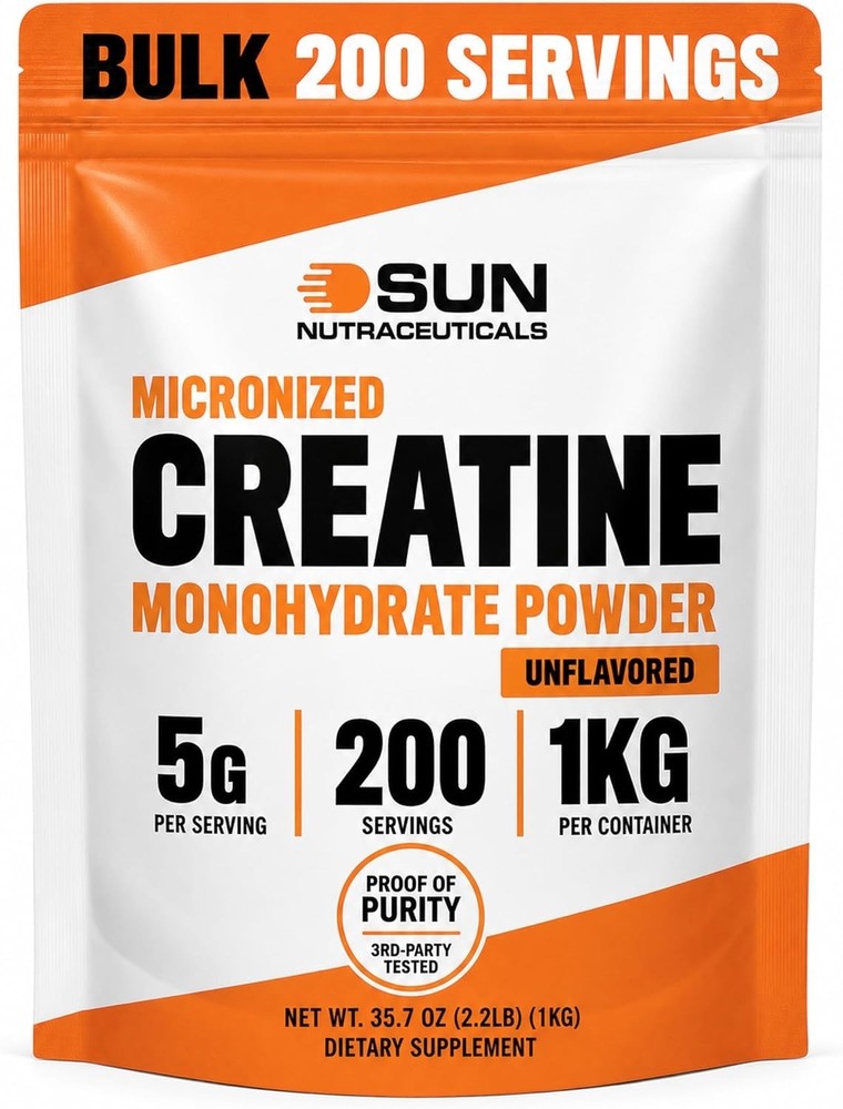 Micronized Creatine Monohydrate Powder 1kg 2.2lbs, 200 Servings Bulk Creatine
