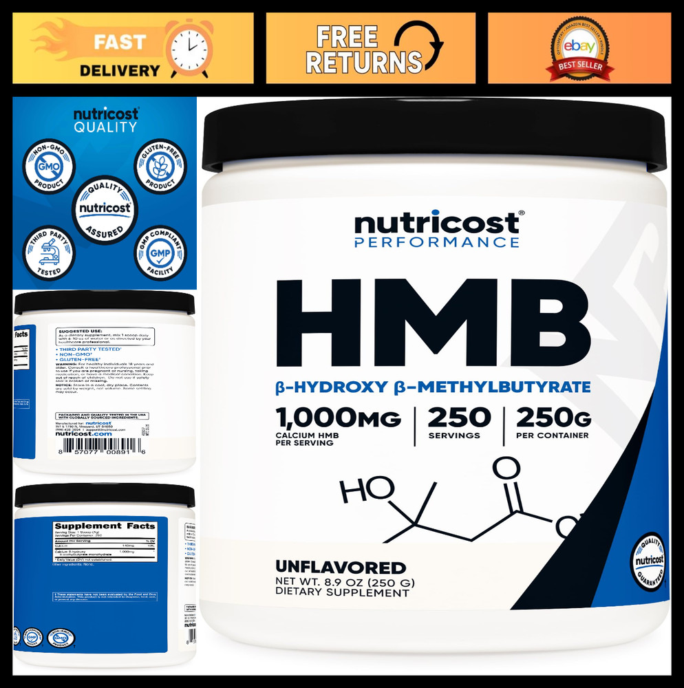 HMB Powder 250g – Beta-Hydroxy Beta-Methylbutyrate, Gluten Free, Non-GMO Supplem