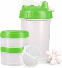 16 OZ Shake Bottle Protein Powder Shaker Blender Gym Smoothie Cup two storage