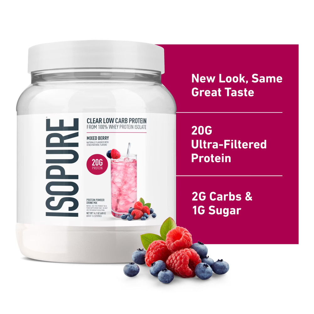 Isopure Clear Low Carb 100% Whey Protein Isolate Powder Mixed Berry, 20g Protein