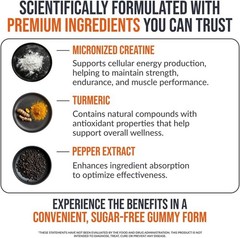 Creatine Monohydrate Gummies 5000mg – Sugar-Free, Vegan, Mango Flavor, 120 Chews