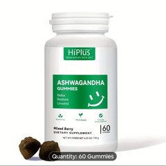 Ashwaganda Ksm-66 Gummies 3 Bottle Pack 3 Months for Stress and Sleep 🫐 Flavor