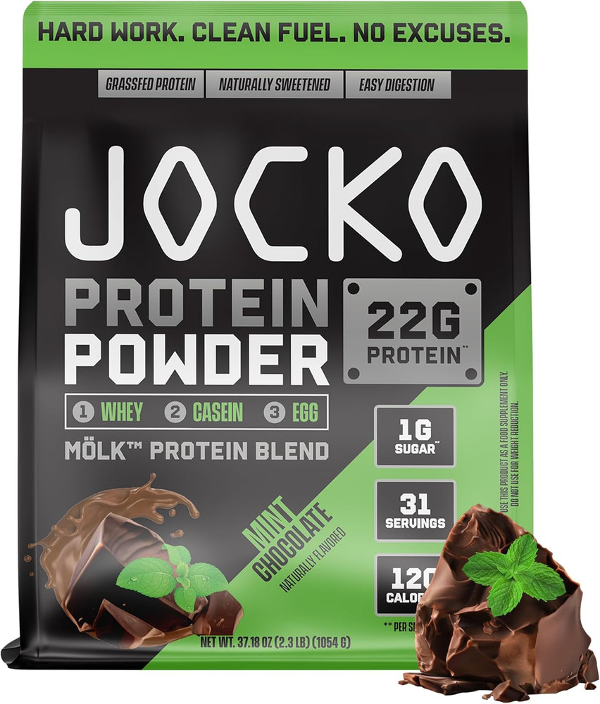 Jocko Mölk Whey Protein 22g Monk Fruit Blend, 31 Servings (Mint Chocolate)