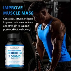 L-Citrulline 3000mg,30/60/120 Caps-Gluten Free&Non-GMO balances muscle strength