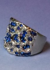 Silver Plate Blue and White Gemstone Flower Ring