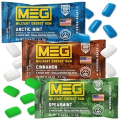 MEG Gum – Military Energy | 100mg of Caffeine Per Green, Red, Light Blue
