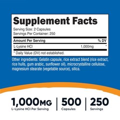 Nutricost L-Lysine 1000mg Per Serving, 250 Servings, 500 Count (Pack of 1)