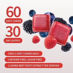 Nitric Oxide Beet Root Chews, Mixed Berry, 60 Soft Chews | 1,250mg Beet Root …