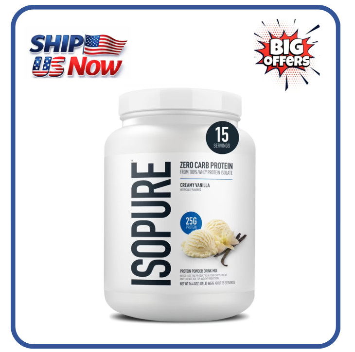 Isopure Zero Carb 100% Whey Protein Isolate Vanilla 15 Servings 25g Protein