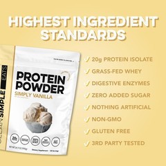 Clean Simple Eats Whey Protein Powder, Simply Vanilla Flavor Naturally Sweetened