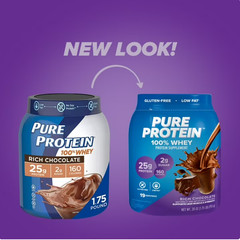 2 Pack Pure Protein 100% Whey Protein Powder, Rich Chocolate,25g Protein,1.75lb