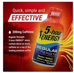 5 Bottles – 5-Hour Energy Regular Strength Shot, Berry, 1.93 fl oz