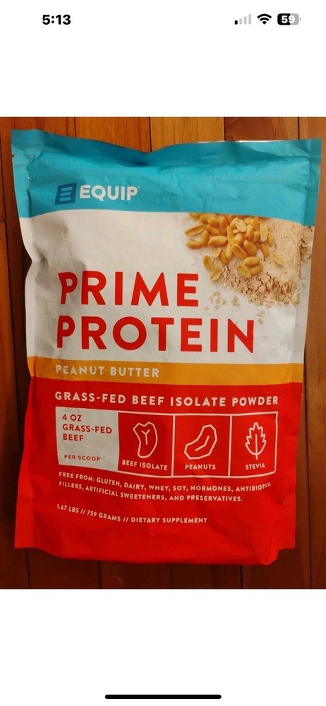OPEN! Equip Prime Protein Peanut Butter Grass-Fed Beef Isolate 30 Serving,8/26