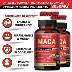 Maca Capsules 8050mg | 60 Caps | Red, Yellow, Black Maca | Ginseng, Tribulus
