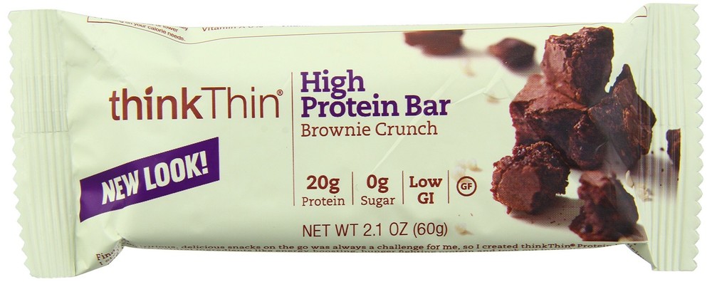 ThinkThin High Protein Bar, Brownie Crunch, 60 g, Bars, 10 Count 2.1 Ounce