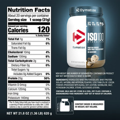 Dymatize ISO100 Hydrolyzed Whey Isolate Protein Powder Cookies Cream 20 Serving