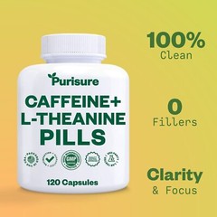 Purisure Caffeine Theanine Capsules, 100mg Caffeine + 200mg L-Theanine, 120 Days