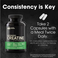 Pure Creatine Monohydrate Capsules by Optimum Nutrition – 100 Easy Swallow Pills