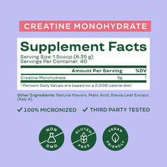 BLOOM NUTRITION Creatine Monohydrate Supplement Vegan- Raspberry Lemon – 9oz/40S