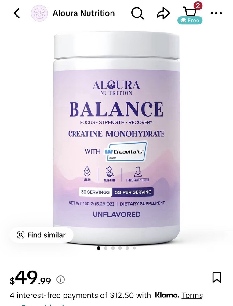 Aloura Nutrition Balance Micronized Creatine Monohydrate Powder (30 Servings)