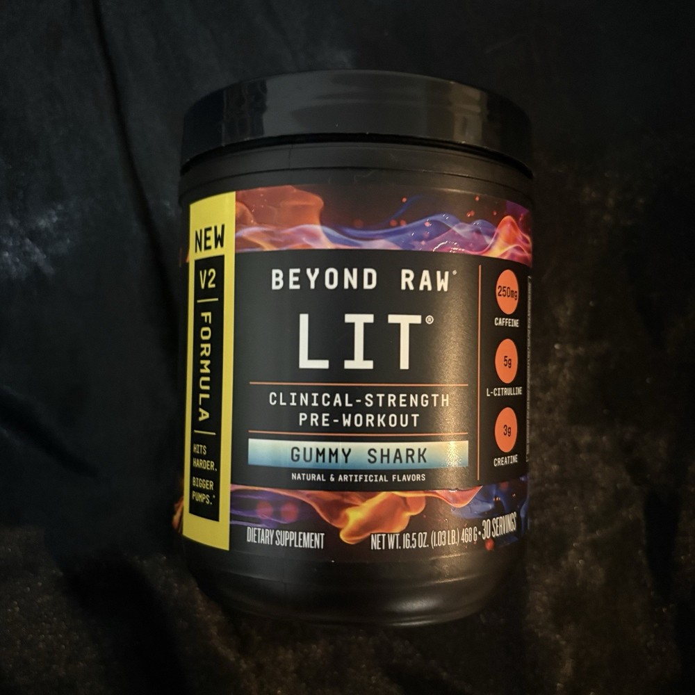 BEYOND RAW LIT V2 Pre-Workout Powder – Gummy Shark Flavor, 30 Servings (16.5 oz)