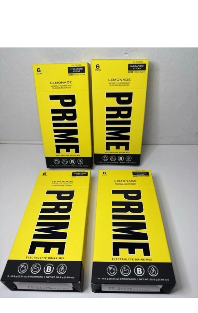 4 Prime Electrolyte Hydration Drink Mix Sticks Lemonade 24 Packs Zero Add Sugar