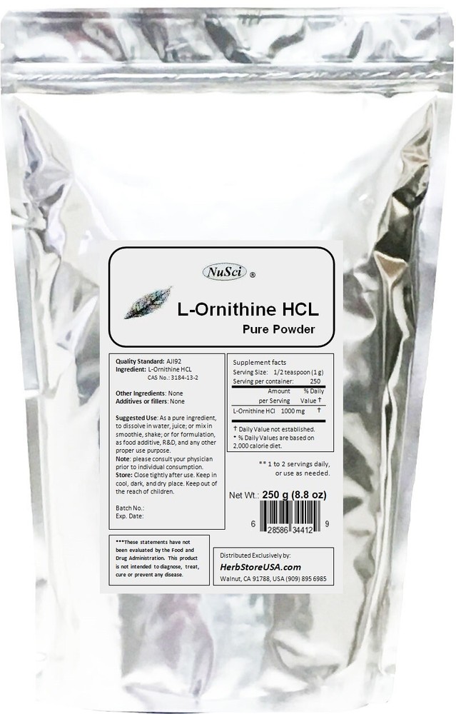 NuSci L-Ornithine Pure Powder 250g (8.8oz) lean muscle mass