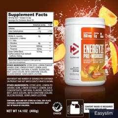 Pre-Workout Powder 150mg Caffeine 5g BCAAs Peach Mango No Sugar 30 Servings