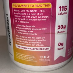 Pink Stork Plant Based Vanilla Protein 15 Servs 20oz Exp4/28 Fiber, Superfoods