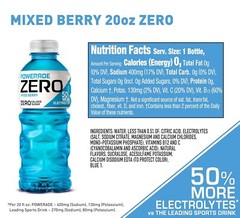 POWERADE Electrolyte Enhanced Zero Sugar Mixed Berry Sport Drink 20Oz Pack of 24