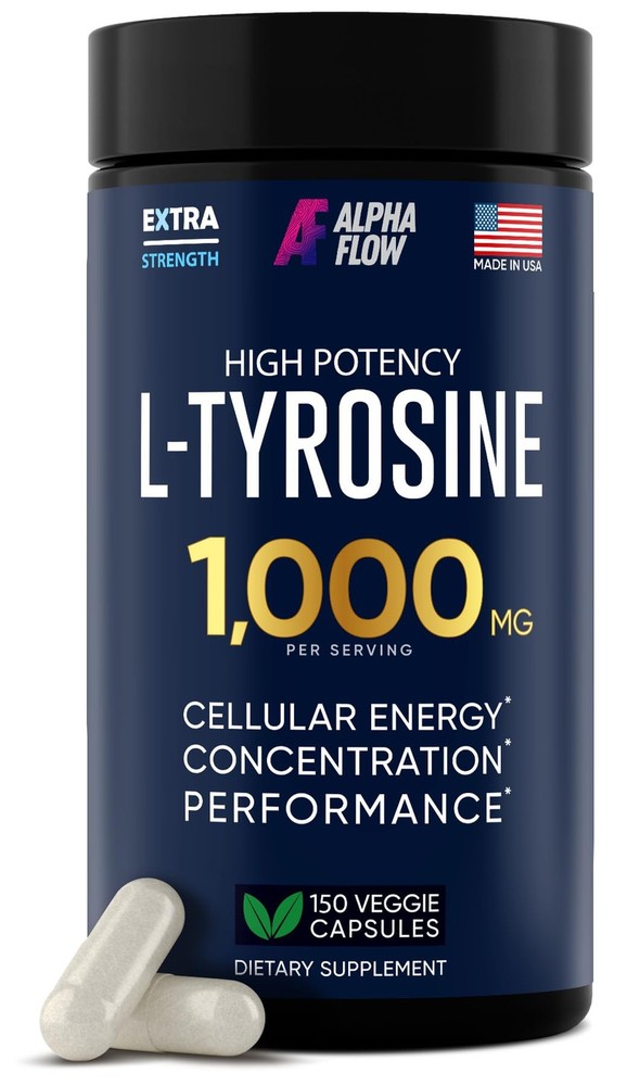 Alpha Flow L Tyrosine 1000MG Capsules – 150 Count (Pack of 1), Red