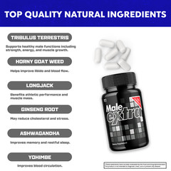 Male Extra Performance Supplement, MaleExtra for Enhancement 60 Capsules 1 Pack
