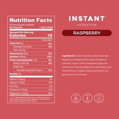 Instant Hydration Electrolyte Powder Sugar Free Raspberry 1220mg 20 Count