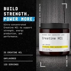 BEYOND RAW Science-Backed Creatine HCl Powder, Lab Grade, for 120 Servings
