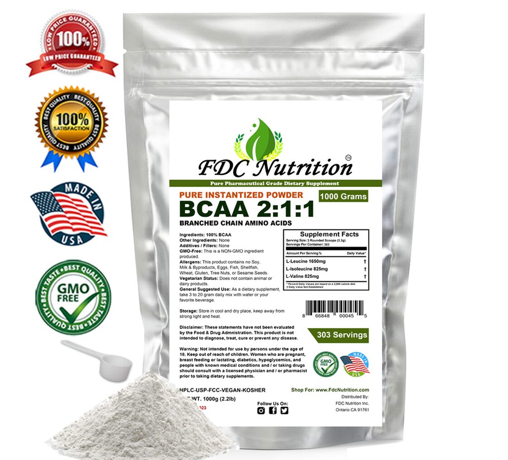 2.2 lb (1000g) AMINO ACIDS – Pure BCAA FREE FORM – 1000g PURE KOSHER POWDER