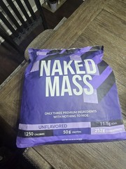 NAKED Mass Natural Weight Gainer Protein Powder 12 LB 1,250 Calories Unflavored