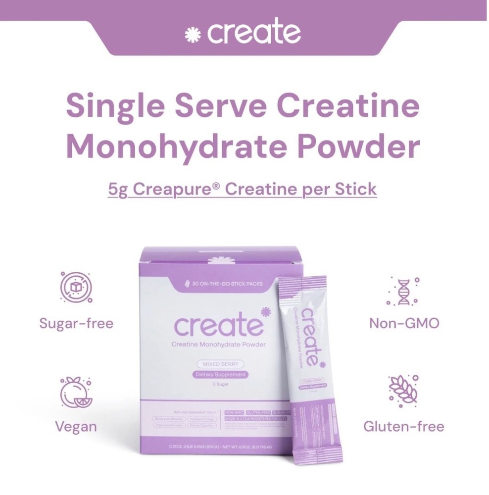 Creatine Mixed Berry-Create Creatine Monohydrate Powder 30 Packets Exp 8/27