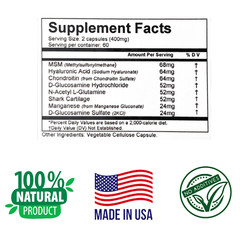 MSM, GLUCOSAMINE & CHONDROITIN, 120 Capsules. JOINT MOBILITY, Cartilage Support.