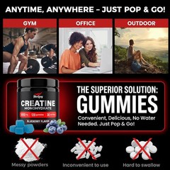 Creatine Monohydrate Gummies 5000mg Sugar Free Vegan Pre Workout 120 Count