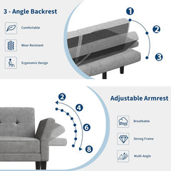 89″ Modern Futon Sofa Bed with Adjustable Backrest & Armrest
