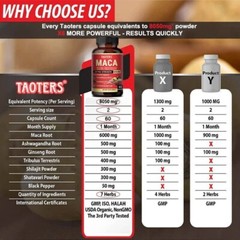 Maca Capsules 8050mg | 60 Caps | Red, Yellow, Black Maca | Ginseng, Tribulus