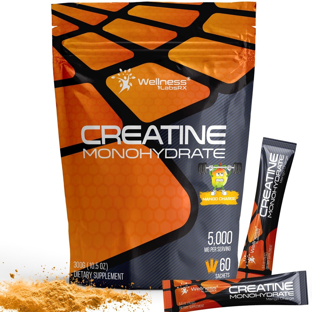 WELLNESS LABSRX Creatine Monohydrate Powder Sachets 300g – Mango Flavor Micro…