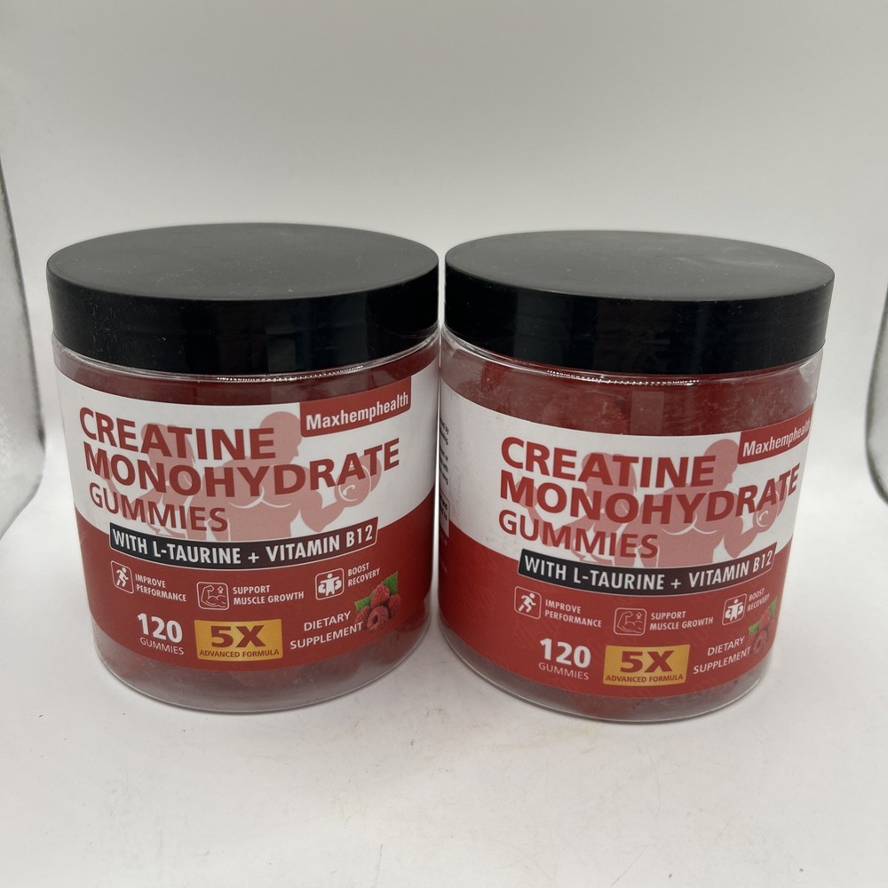 2x Maxhemphealth Creatine Monohydrate Gummies with L-Taurine & B12 120 Raspberry