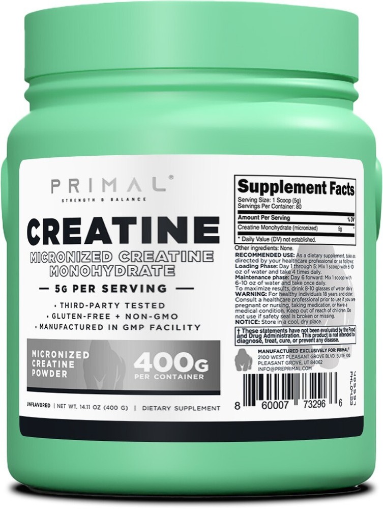 Primal Creatine Monohydrate Powder (400 Grams) (Unflavored) (5g per Serving)