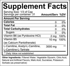 Nutrakey L-CARNITINE Liquid 3000 mg Fat Burner Energy / Metabolism Support 16 oz