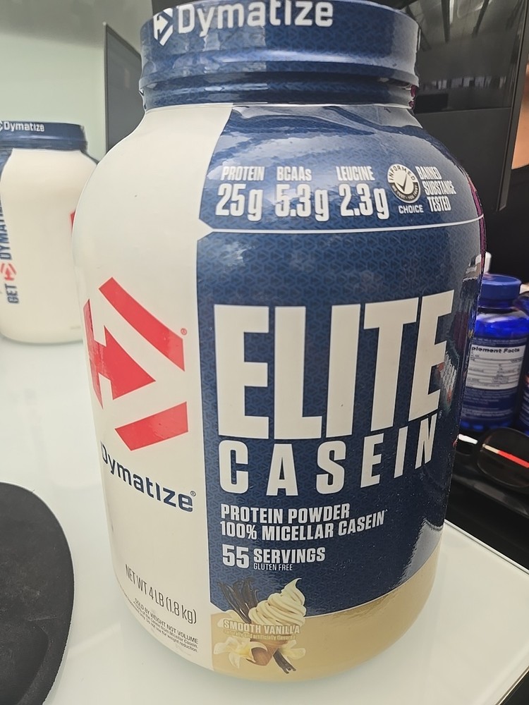Dymatize Elite Casein Protein Powder, Smooth Vanilla, 4lb (55 Svgs)